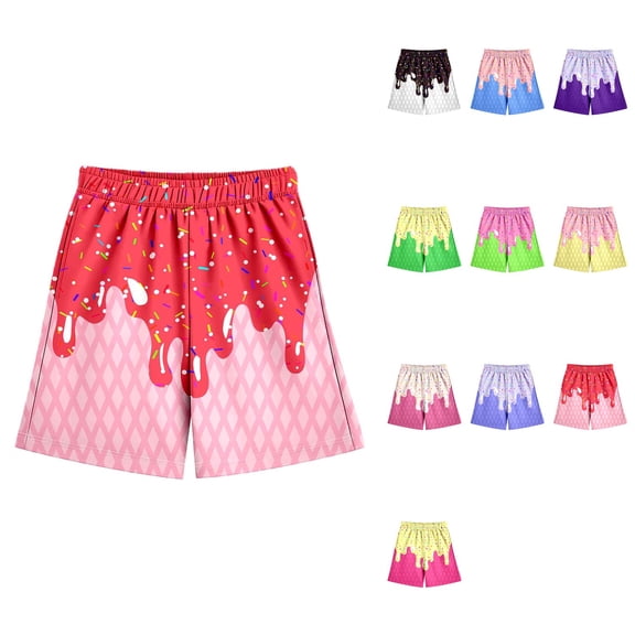 Boys Summer Casual Baseball Shorts, Ice Cream Print Design, Elastic Waistband with Side Pockets for Outdoor Activities