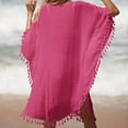 thumbnail image 5 of BSDJILFG Women's Swimwear Cover Ups Long Sleeve Tassel Summer Boho Dress Crochet Crewneck Vintage Loose Fit Bikini Dress Clearance, 5 of 5