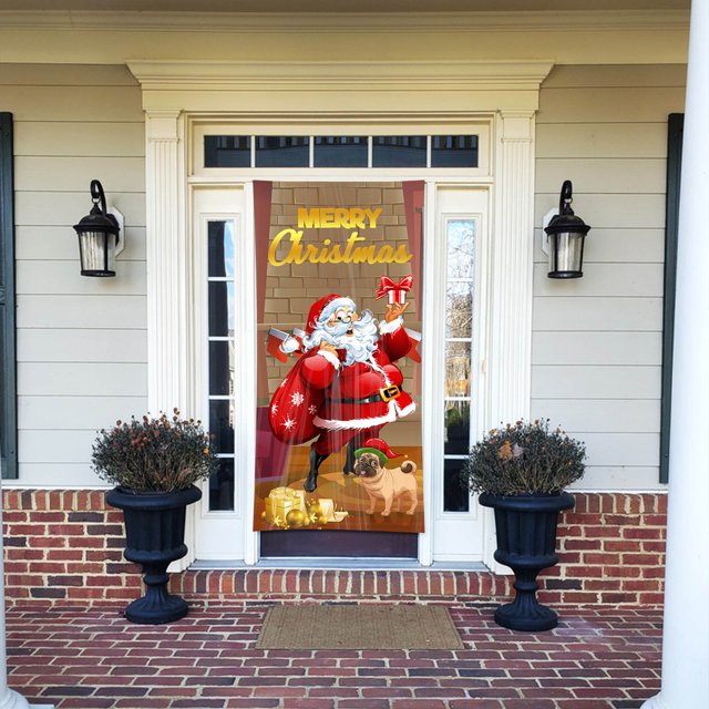 Uuiauoio Santa Claus Door Cover Christmas Front Door Decorations Xmas Xmas Door Hanging Banner Santa Claus Background for Front Door Home Holiday Winter Christmas Decor