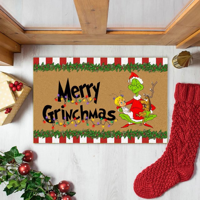 Decoración de Grinch Felpudo navideño de Grinch: decoración divertida y alegre para la entrada, ideal para festividades navideñas Baño de Grinch