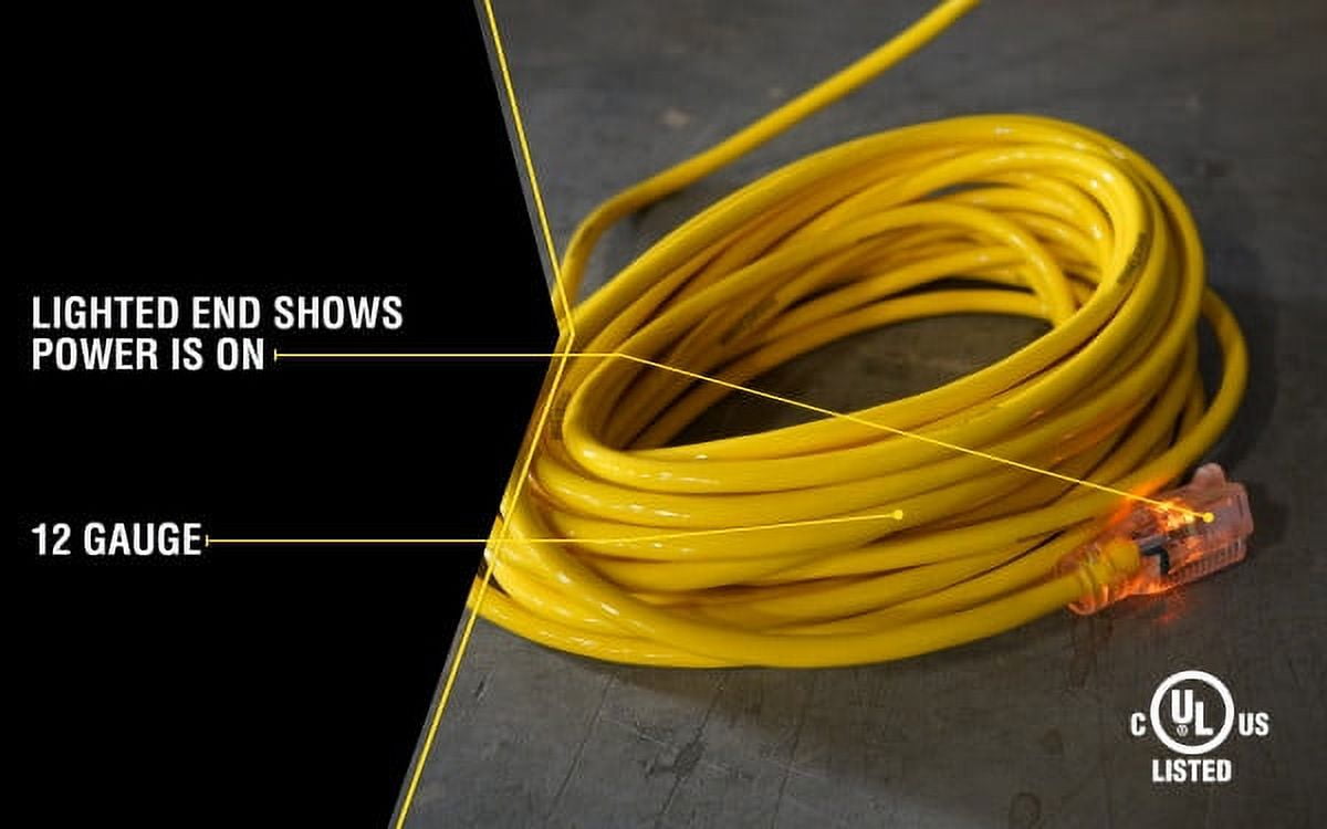 Yellow Jacket 2883 12/3 SJTW Outdoor Extension Cord with Lighted Ends, 25-Foot