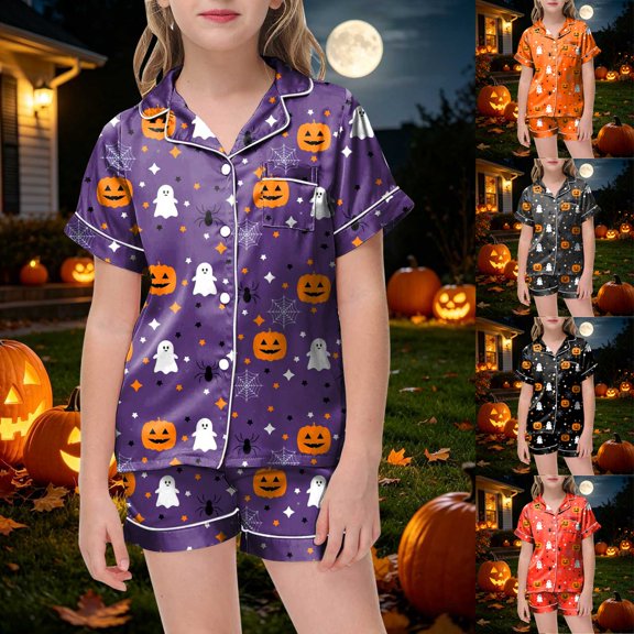 Faraee Boys Girls Halloween Pajamas Cute Print Short Sleeve Shirt and Shorts PJS Set 2t 3t 4t 5t 6t 7t Kids Loungewear