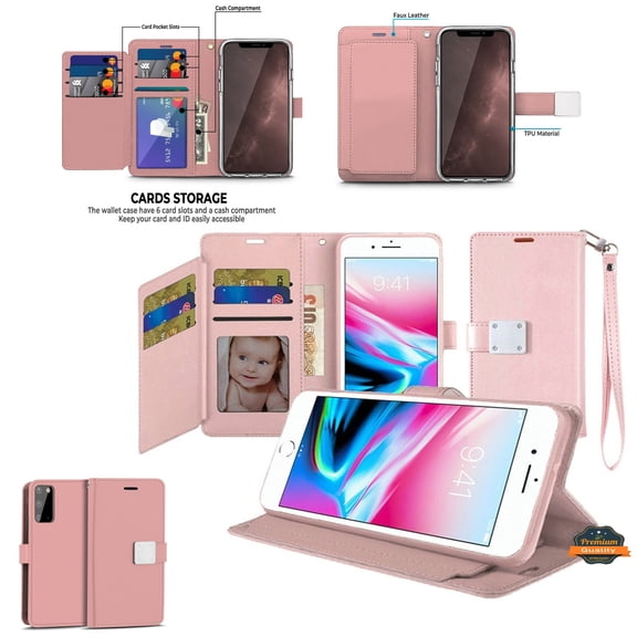 For TCL 50 XL 5G PU Wallet PU Leather Credit Card ID Cash Holder Slot Dual Flip Pouch with Stand and Strap Cover ,Xpm Phone Case [ Rose Gold ]