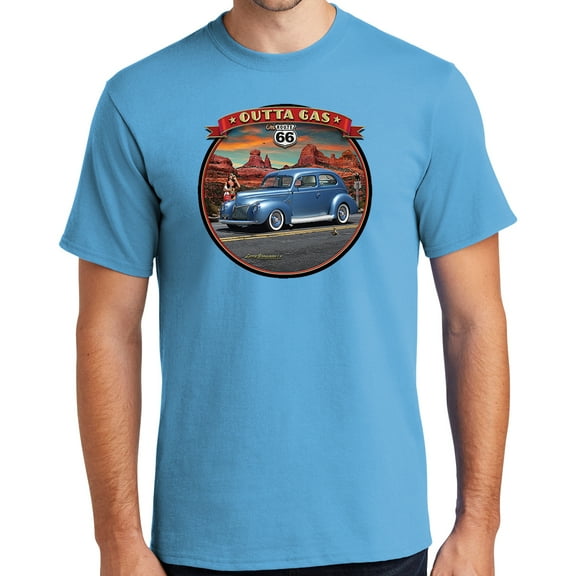 Buy Cool Shirts Outta Gas on Rt Route 66 Cotton T-shirt, 6XL Aquatic Blue