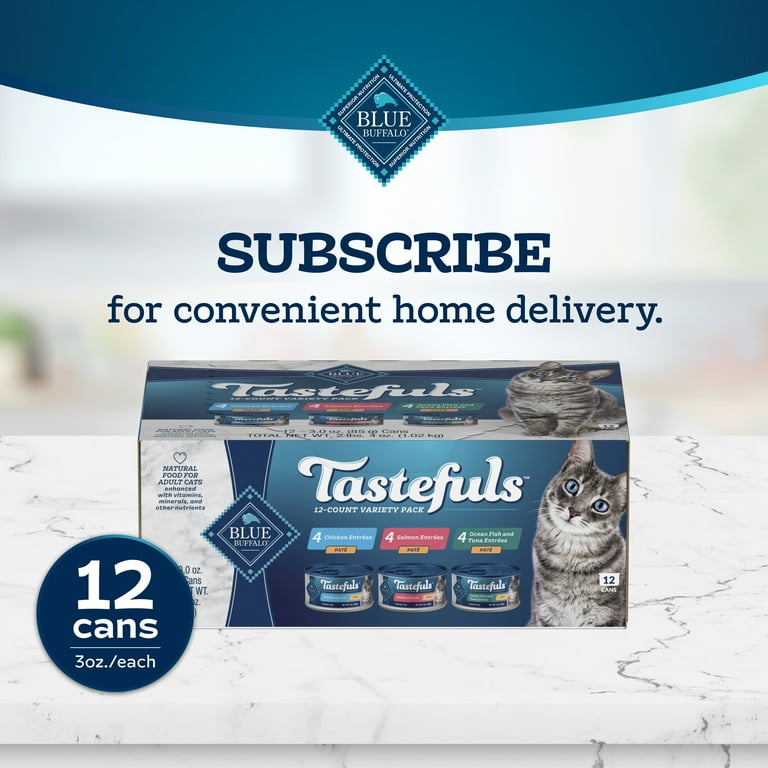 Blue Buffalo Tastefuls Adult Natural Pate Variety Pack with Salmon, Chicken, and Ocean Fish & Tuna Entrees Wet Cat Food