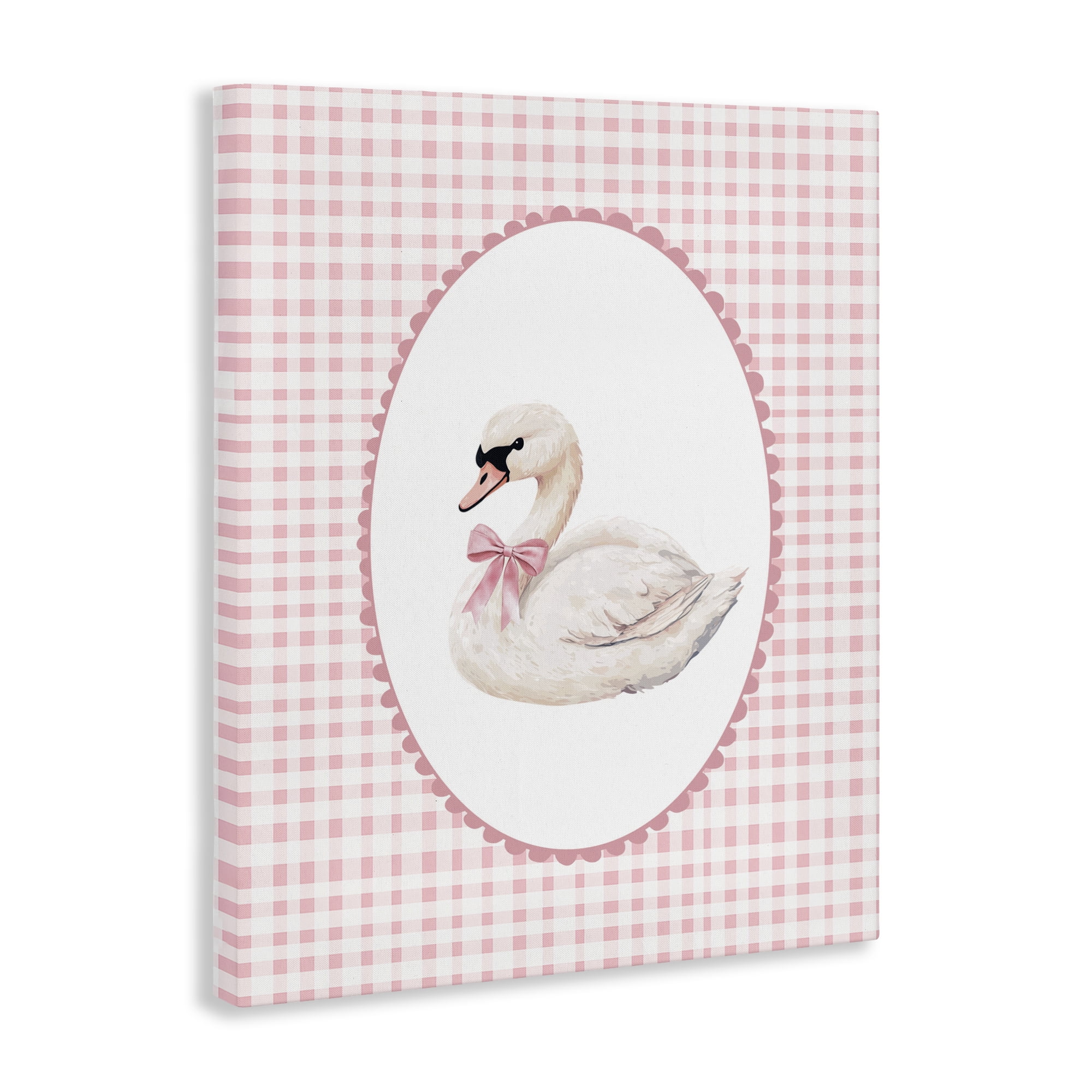 Gentle Swan on Pink Checkered Canvas Wall Art, design by Christine Simpson Art