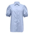 thumbnail image 4 of Tops cortos con mangas abullonadas para mujer: camisa con cuello en V y botones, blusas elegantes e informales, material de poliéster, tallas S-XL de EE. UU., versátiles para el trabajo y los outfi, 4 of 5