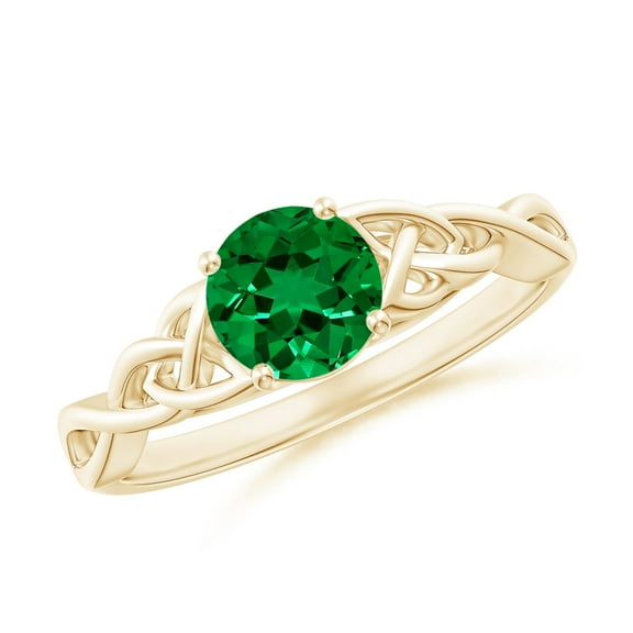 ANGARA Lab Grown Round Emerald Celtic Knot Engagement Ring for Women in 14K Yellow Gold (Size-6mm) | May Birthstone, Birthday, Anniversary, Jewelry Gift for Women | Lab-Grown Emerald Ring