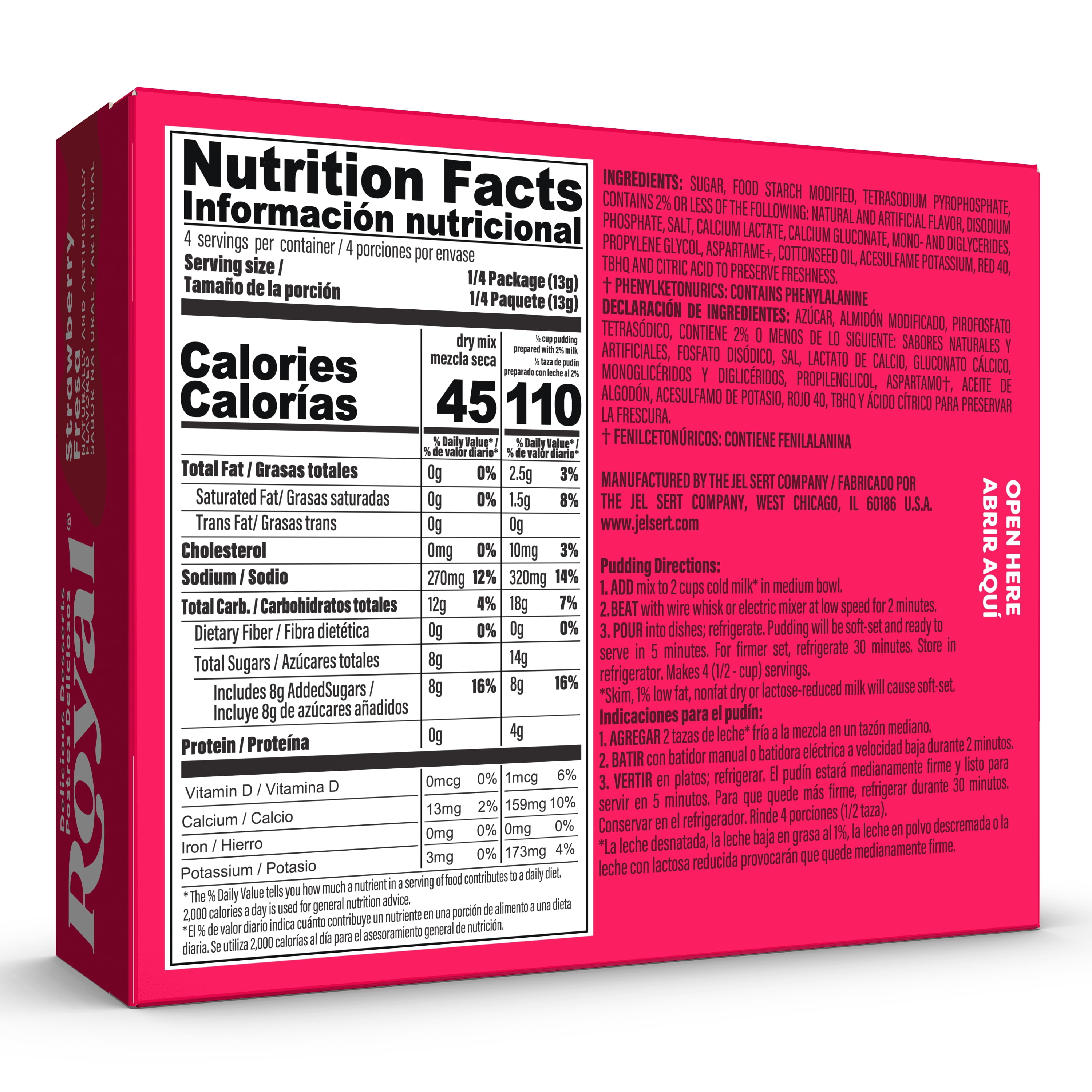 Royal Strawberry Instant Pudding Mix and Pie Filling, Fat-Free, 4 Servings, 1.85 oz Box