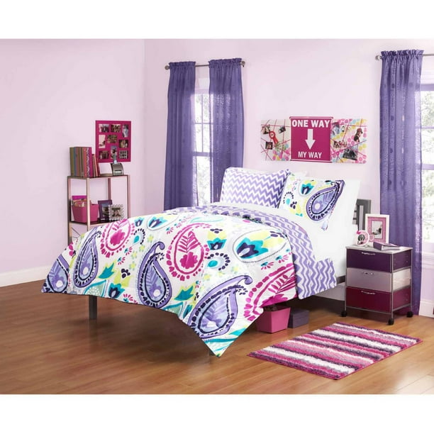 Your Zone Boho Paisley Bedding Comforter Set Purple Walmart Com