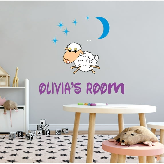 KIDS ROOM - Adhesive Sheep Animal Night Sky Decoration Sticker Multicolored Customized Name Design Removable Home Kids Bedroom Vinyl Wall Decal 10" x 9"