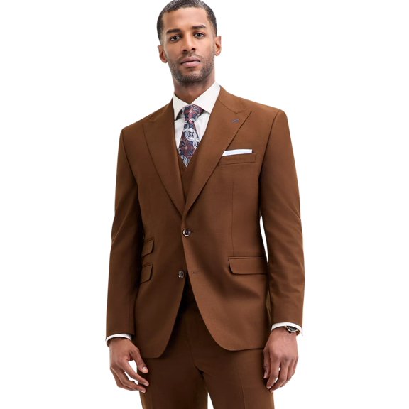 Tayion Mens Classic fit Suit Jacket Blazer 50 R Brown Solid