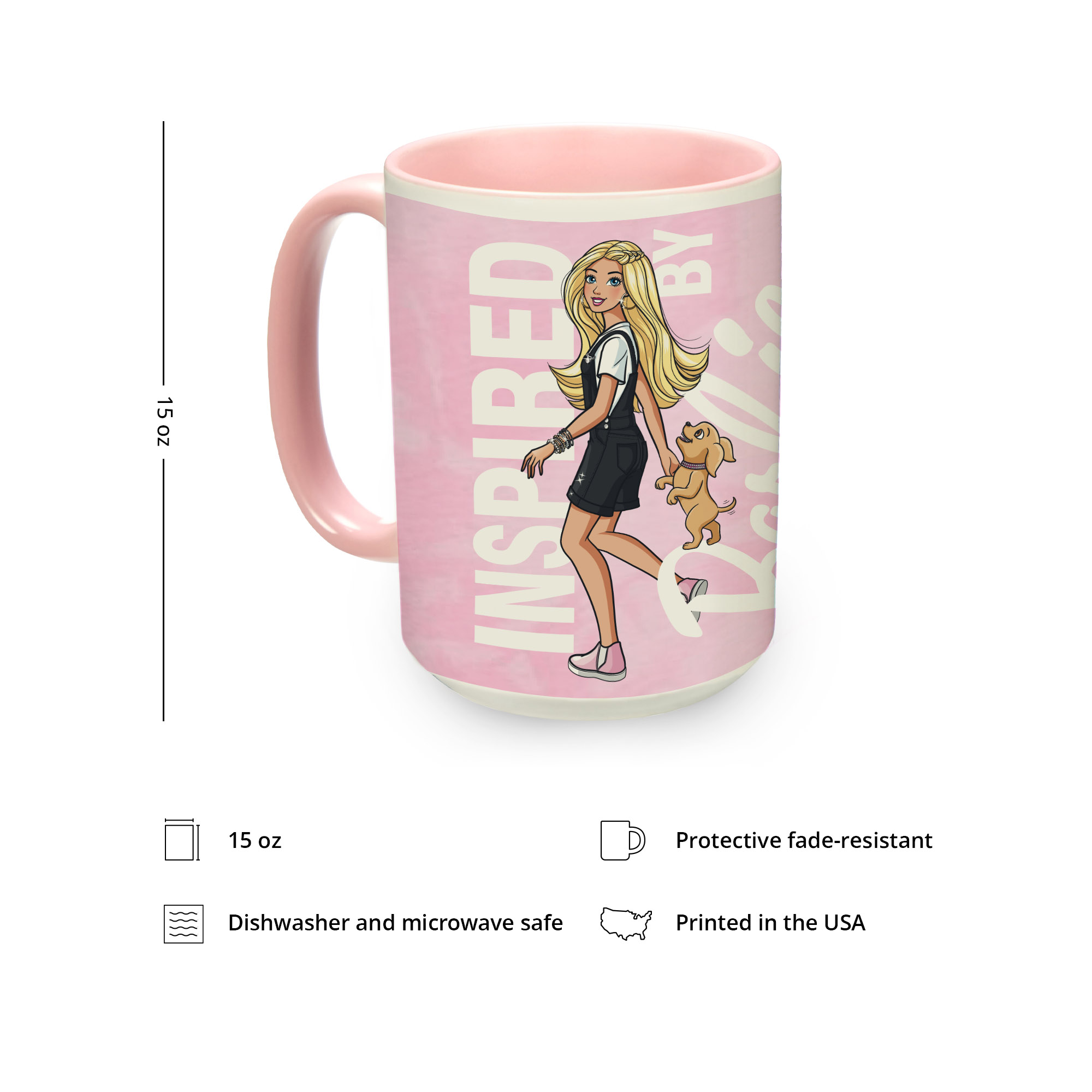 Personalized 15 oz Pink Barbie Mug, Inspired By Barbie