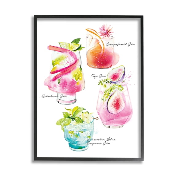Stupell Industries Gin Cocktail Menu Food & Beverage Painting Black Framed Art Print Wall Art, 11 x 14
