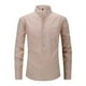thumbnail image 3 of Blusa y camisa de manga larga con cuello vuelto para hombre, informal, con botones, de lino y algodón, a la moda., 3 of 4