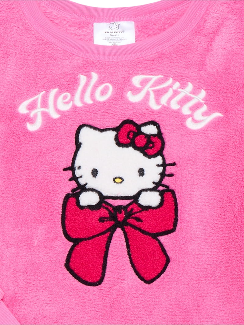 Hello Kitty Girls Plush Graphic Sweatshirt with Embroidery, Sizes