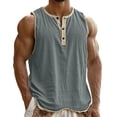 thumbnail image 3 of YgkuHd Men's Cotton Linen Sleeveless Henley Tank Top, Casual Button Down Beach Summer T-Shirt,Gray_3XL, 3 of 9