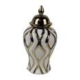 thumbnail image 2 of Jarrón de jengibre de porcelana, jarrón de jengibre de cerámica con tapa, decoración artesanal de porcelana S Blanco y Oro, 2 of 9