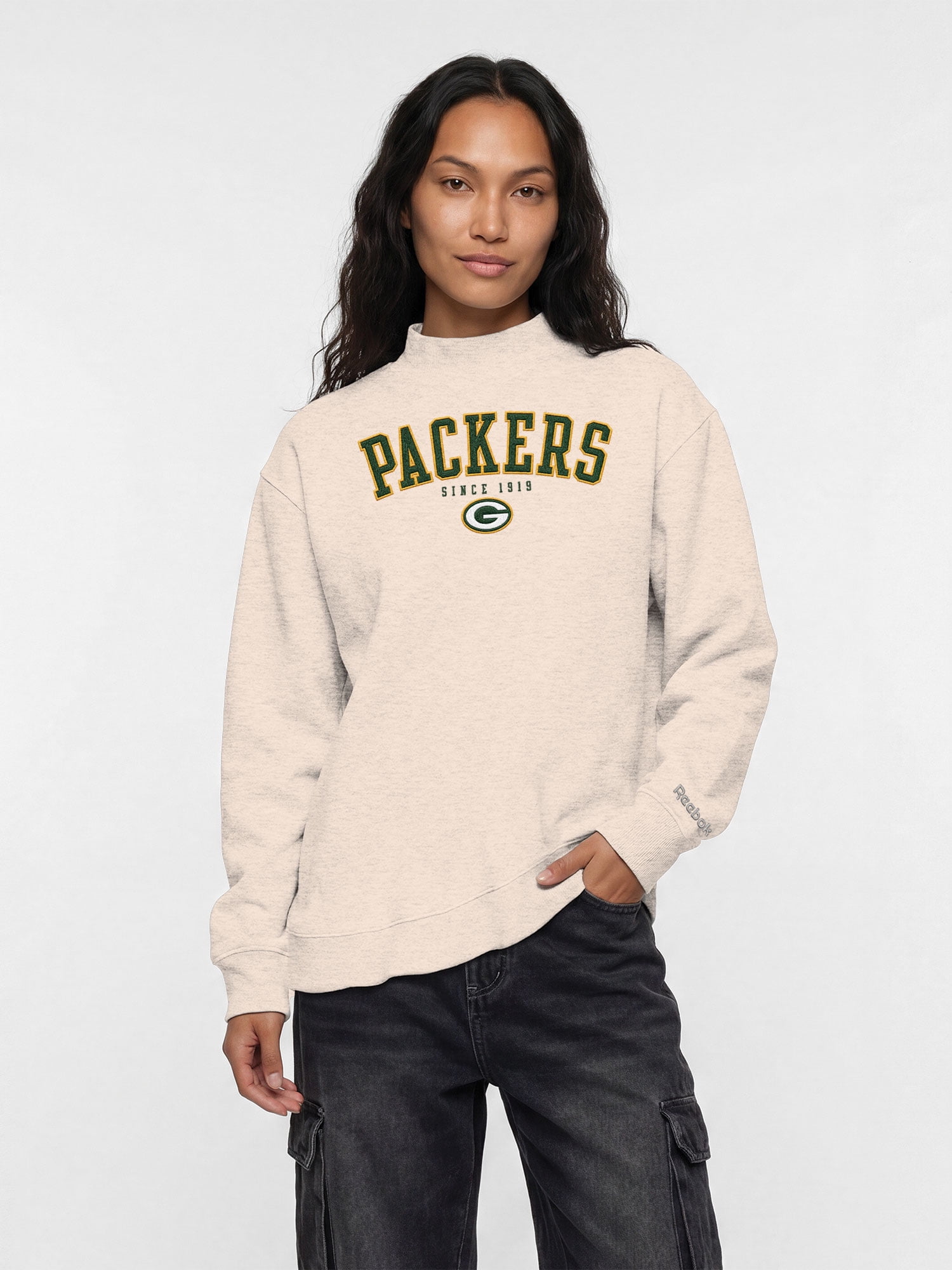 Green Bay Packers Reebok Womens Oat Mock Neck Oversized Tunic Sweatshirt