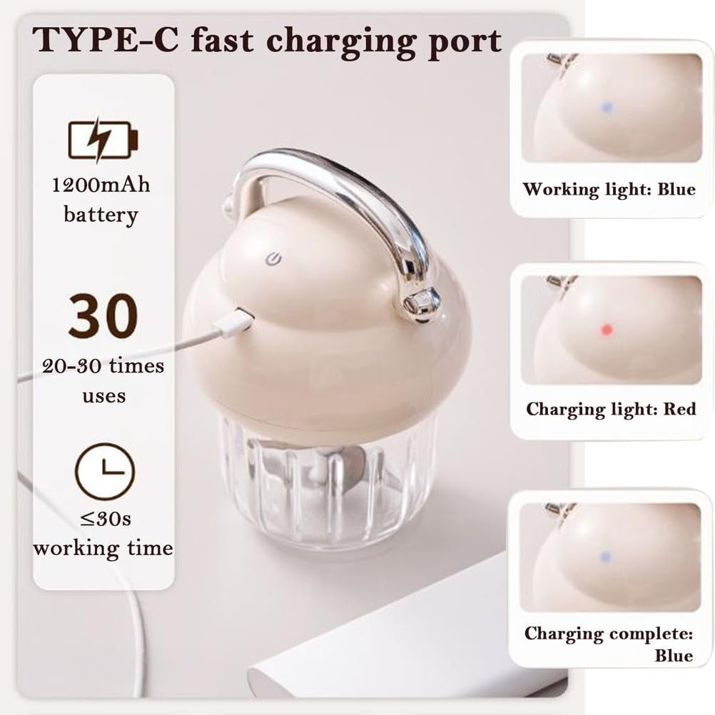 Electric Garlic Chopper, Mini Portable Veggie Chopper, 350ML Garlic Grinder Masher Onion Grinder, Blender to Vegetable, Wireless Food Processor for Ginger, Chili, Fruit, Meat, etc