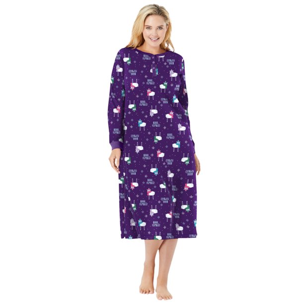 Dreams & Co. Women's Plus Size Thermal Henley Nightgown Nightgown