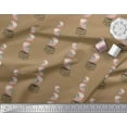 thumbnail image 2 of Soimoi Brown Moss Georgette Fabric Books & Owl Cartoon Printed Fabric 1 Yard 42 Inch Wide, 2 of 3