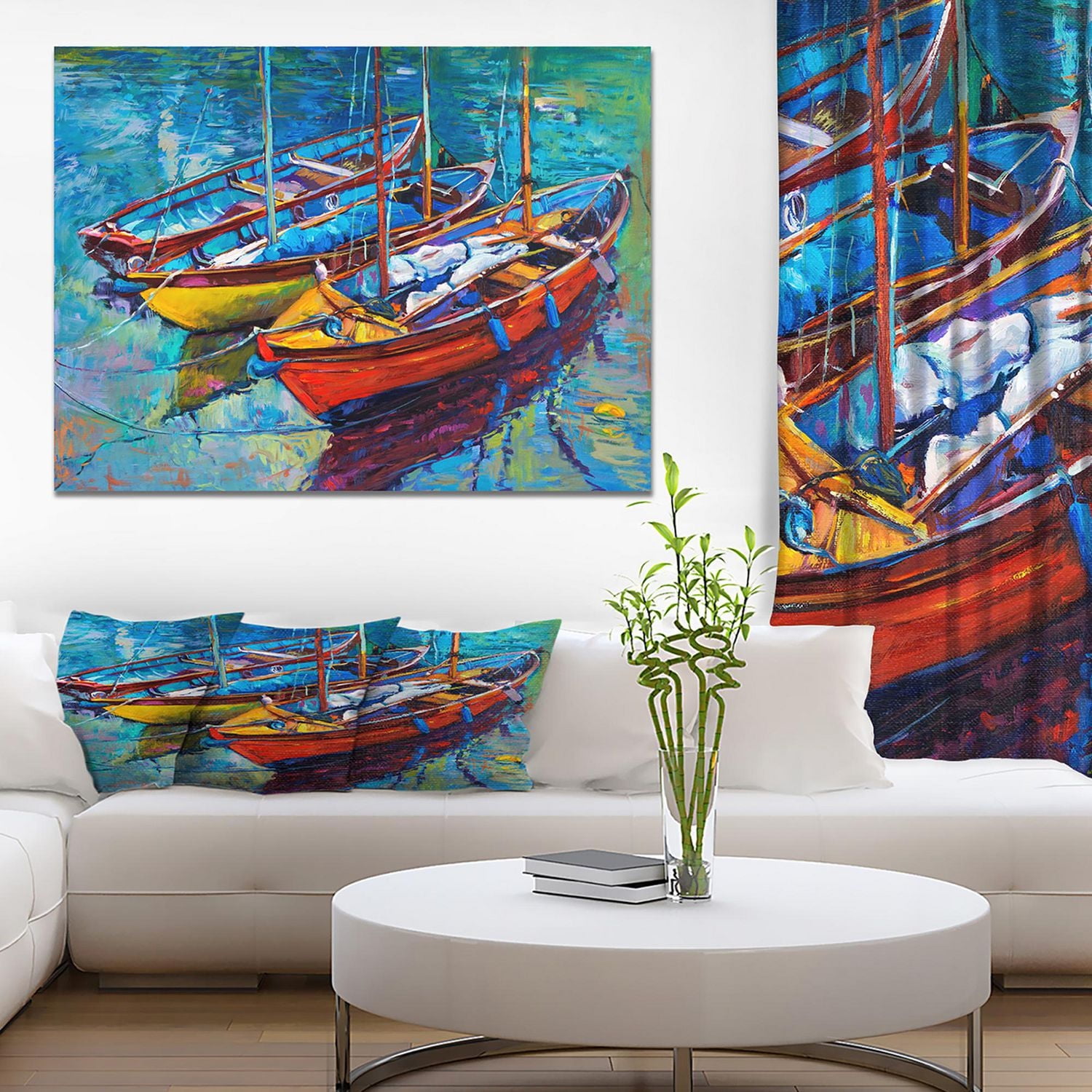 Designart Peinture à l'huile de trois bateaux de pêche Art mural sur toile