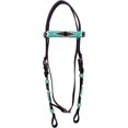 thumbnail image 2 of Western Hand Braided Pure Leather Headstall -Rawhide Knotting Stitched with Multi Color Beads Headstall(Brown), 2 of 4