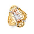 thumbnail image 1 of 14k Yellow White Rose Gold Big Oval Jesus Ring Solid Religious Charm Band Filigree Design 22MM, Size 9, 1 of 1