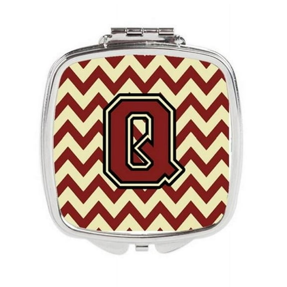 Letter Q Chevron Maroon & Gold Compact Mirror - Maroon & Gold - 3in. H x 0.3in. W x 2.75in. L