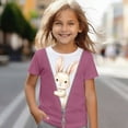 thumbnail image 2 of LPKRT Girls Short Sleeve Tees Crewneck Cute Rabbit Graphic Summer Tops Children Casual Comfortable Clothes Pink 10-11 Years, 2 of 4