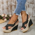 thumbnail image 5 of Jacenvly 2024 New Summer New Muffin Slope with Sandals Female Denim Crossed Buckle Big Yards Beach Sandals Slippers Black Sandals for Women, 5 of 6