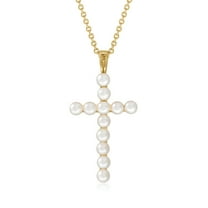 Ross-Simons 3.5-4mm Cultured Pearl Cross Pendant Necklace in 18kt Gold Over Sterling, Women's, Adult