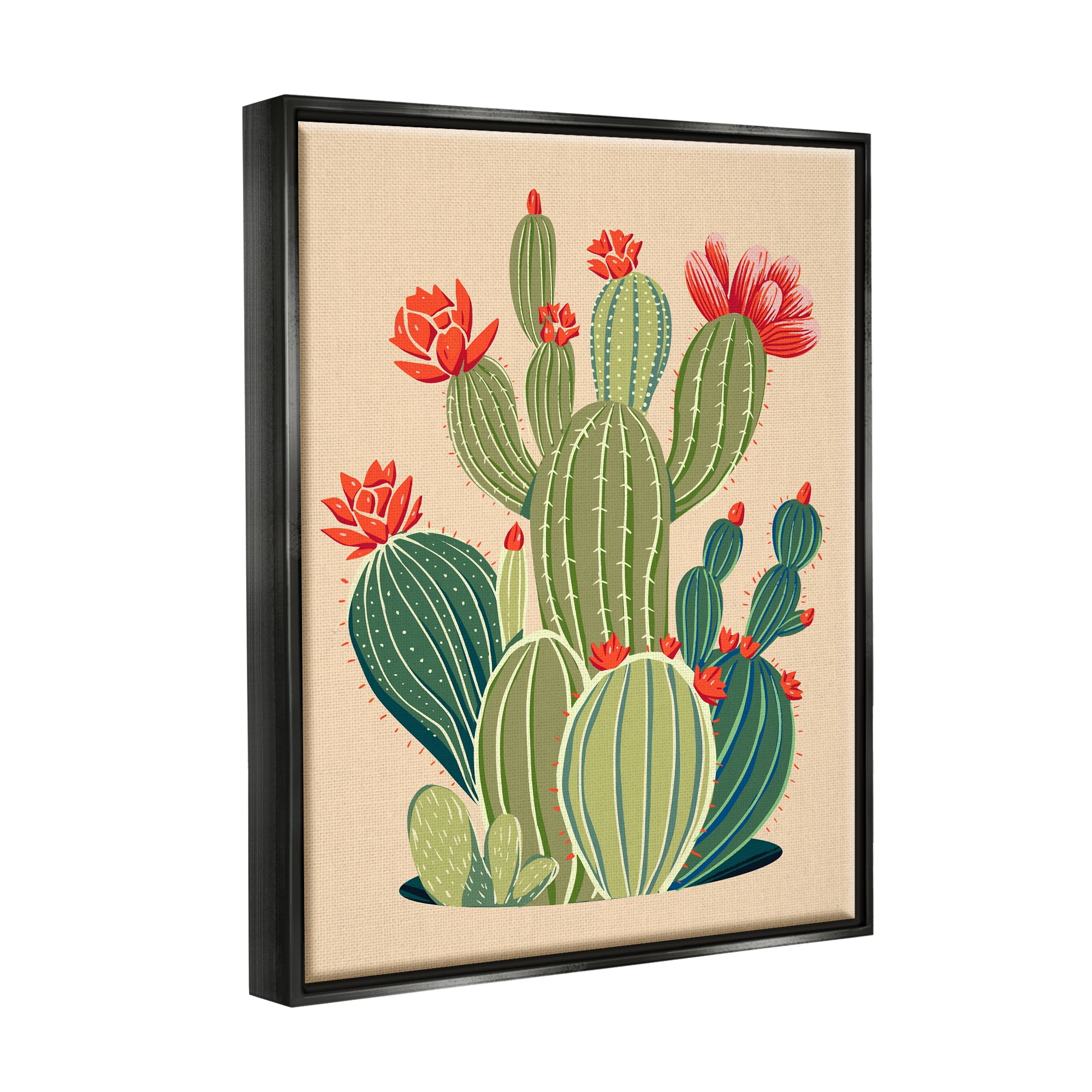 Stupell Industries Whimsical Cactus Flower Vegetation Botanical & Floral Painting Black Floater Framed Art Print Wall Art