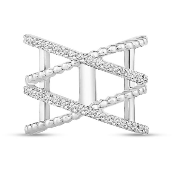 Araiya Sterling Silver Diamond Criss Cross Band Ring for Women (1/2 cttw, I-J Color, I2-I3 Clarity), Size 7