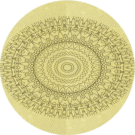 Ahgly Company Indoor Round Patterned Sun Yellow Area Rugs, 8' Round