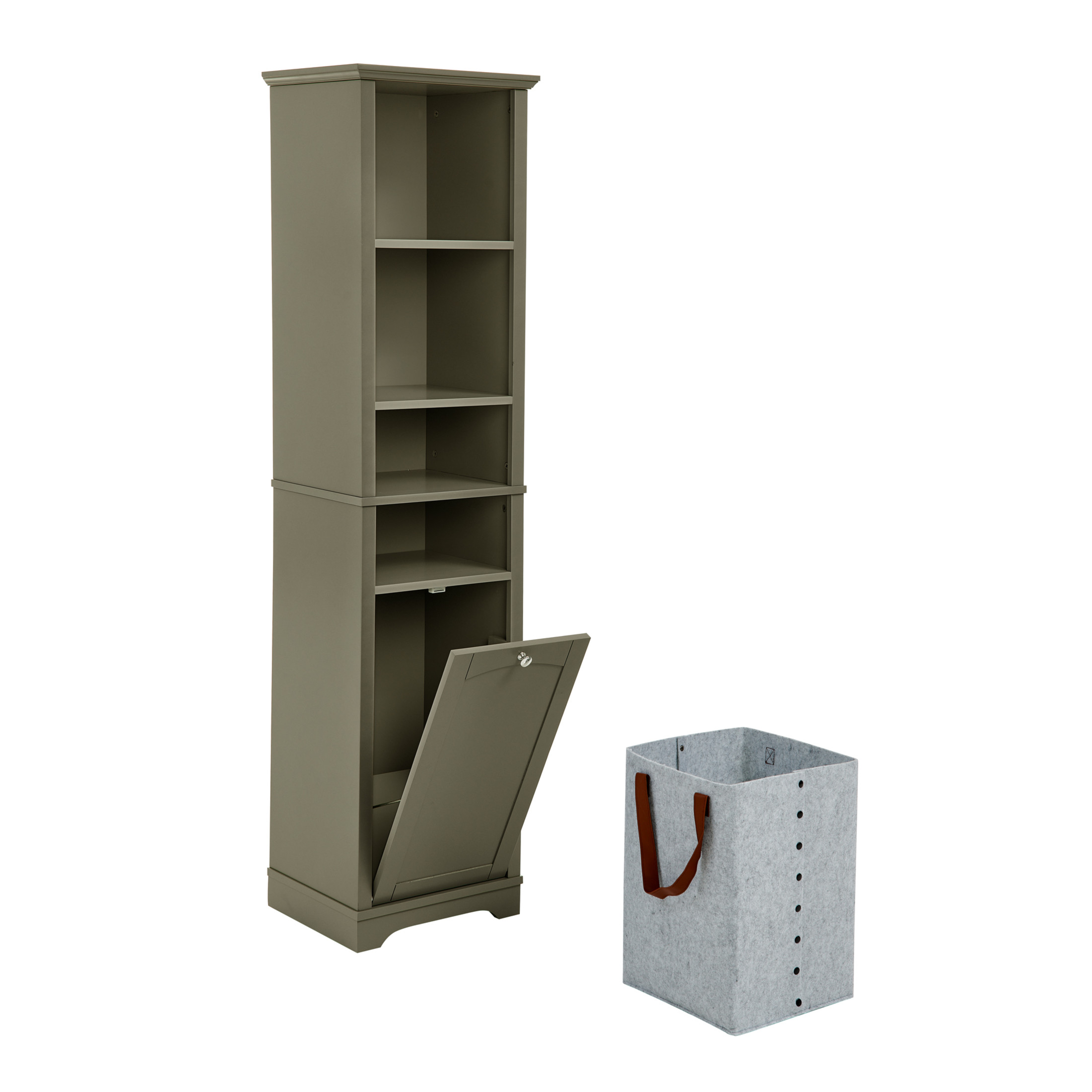 Noble House Bathroom Storage Cabinet with Laundry Hamper, Adjustable Shelves, Standing Organizer for Small Spaces, Grey