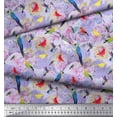 thumbnail image 2 of Soimoi Purple Rayon Fabric Floral,Parrot & Hummingbird Bird Printed Fabric 1 Yard 42 Inch Wide, 2 of 3