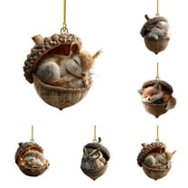 5Pcs Forest Animal Acorn Ornaments – Cute Acrylic Woodland Christmas Decorations, Forest Animal Tree Hanging Décor, Personalized Animal Ornaments Gift Set for Nature Lovers