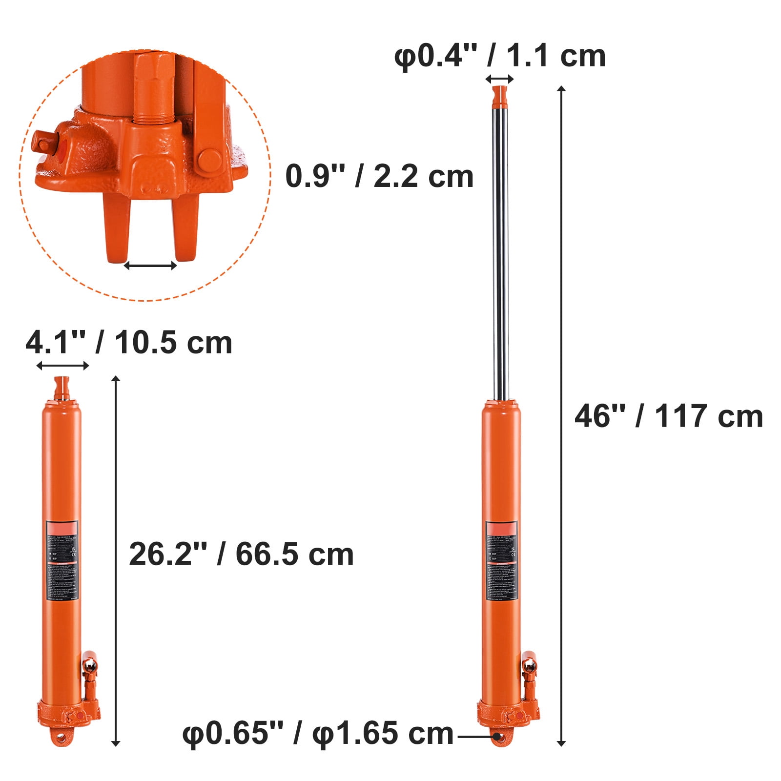 KFFKFF 3 Ton Hydraulic Long Ram Jack, Engine Hoist Cylinder with Single Piston Pump & Clevis Base, Suitable for Engine Lift Hoists, Garage/Shop Cranes, and Farm Mechanical Tasks