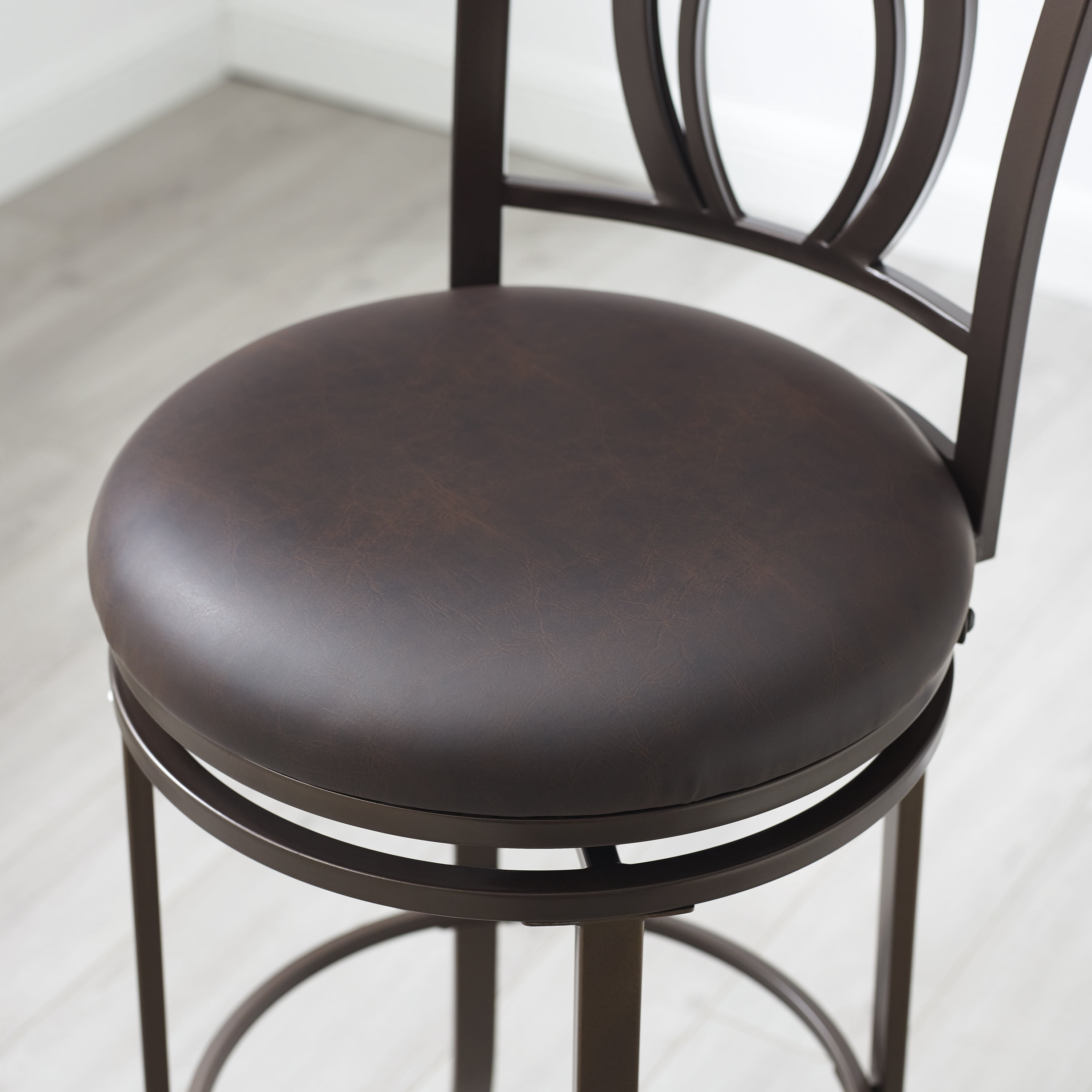 Linon Mokena 24" Round High Back Counter Stool, Coffee Brown/Coffee Faux Leather