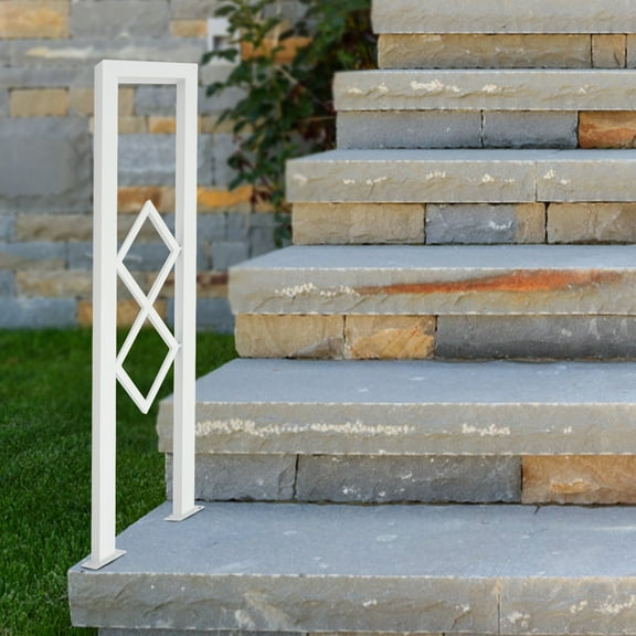 Decorative Stair Railing, Diamond Pattern, 33.5in White Steel Handrail