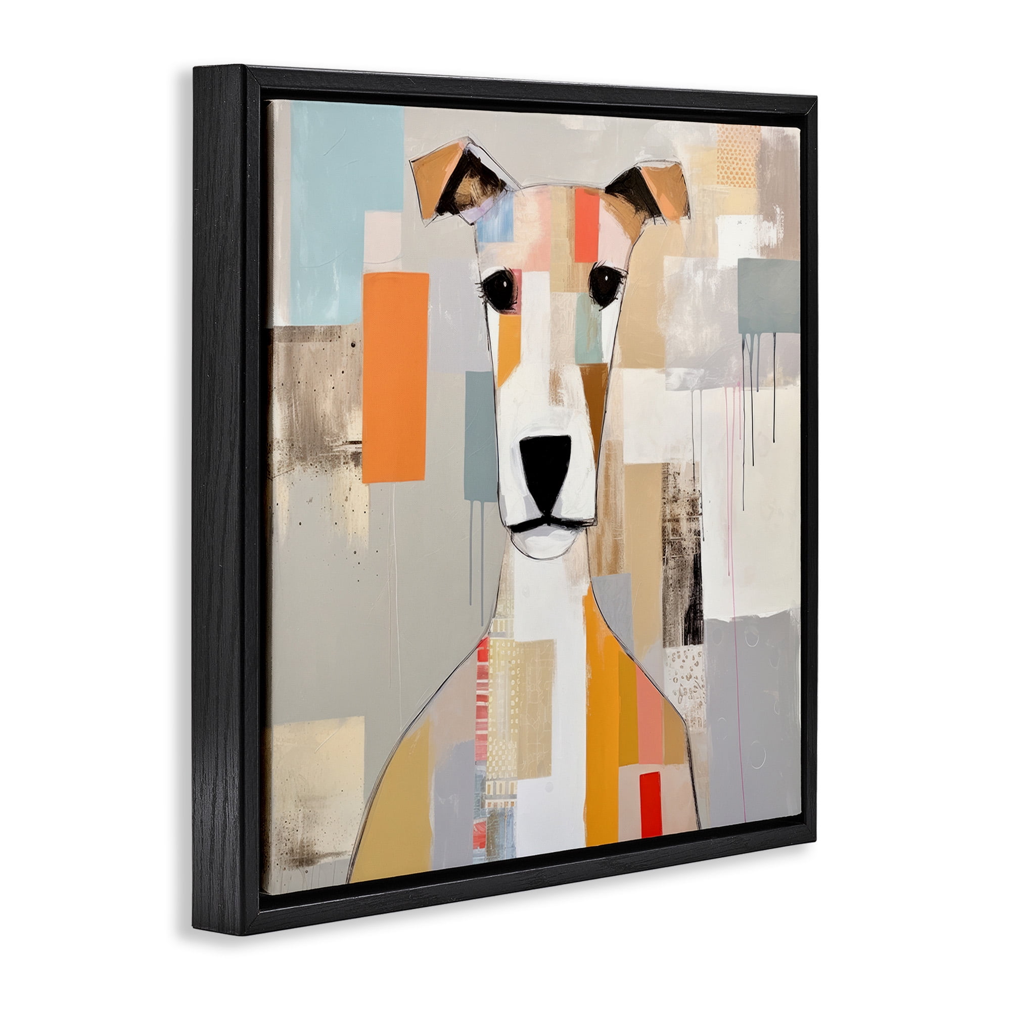 Stupell Industries Dog Face Abstract Collage Animals & Insects Painting Black Floater Framed Canvas Art Print Wall Art, 18 x 18