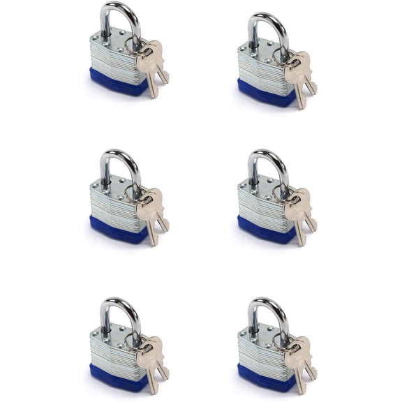 GUENG 6 Pack Heavy Duty Laminated Steel Padlocks with Keys, 1" (30mm) Security Locks