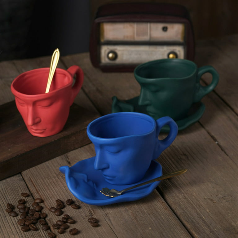 MagiCeramic Blue Latte Art 12 oz Artist Mug Cute Coffee Mugs for Women Boho Coffee Cup Ceramic Soup Mug Porter Modern Design Coffee Mug Sets, Blue