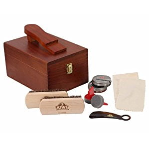 Kiwi Select Shoe Shine Care Kit Valet II Wooden Box w/ 10 pc Content
