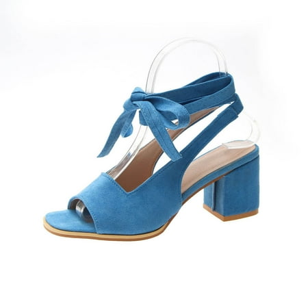 

Sandals for Women Dressy Summe Chunky Block Heel Sandals Faux Suede Open Toe Sandals Wrap Lace up Heeled Sandals