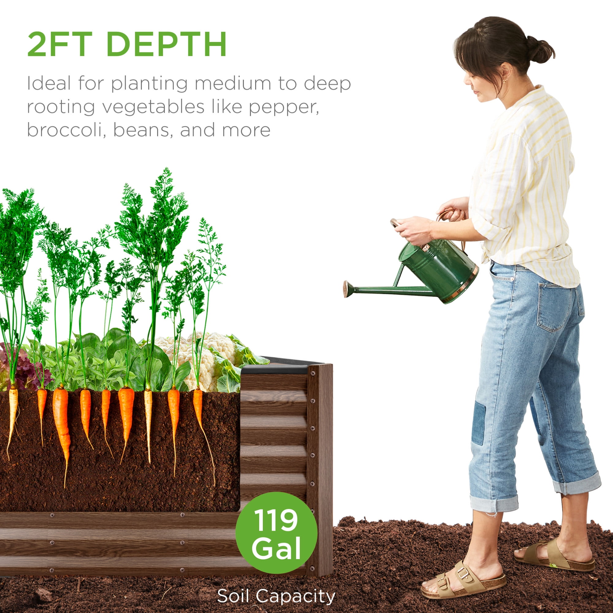 Best Choice Products 4x2x2ft Outdoor Metal Raised Garden Bed for Vegetables Flowers Herbs - Dark Brown Wood Grain