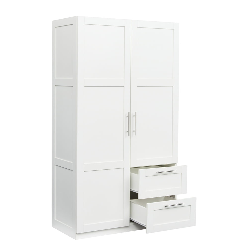 Cathkin 71H Wardrobe Closet with Hanging Rod, Cabinet with 2 Drawers & 2 Shelves, Sliding Door Gracie Oaks Color: White