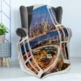thumbnail image 4 of City Night Soft Flannel Fleece Throw Blanket, Open Window Scene Urban Night Scene with Skyscrapers River and Roads Print, Cozy Plush for Indoor and Outdoor Use, 50" x 70", Multicolor, by Ambesonne, 4 of 5